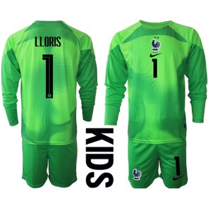 Frankrike Hugo Lloris #1 Målvakt Bortaställ Barn VM 2022 Långärmad (+ Korta byxor)
